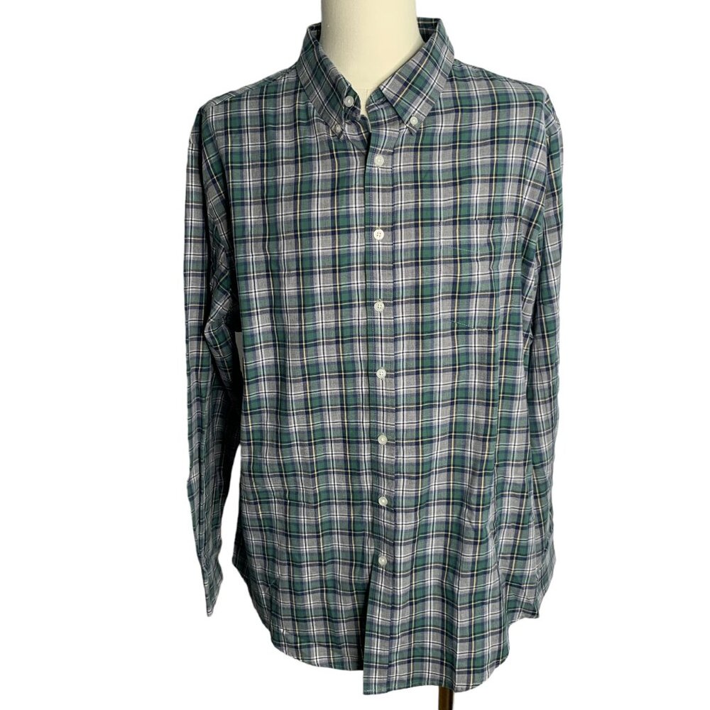 Croft & Barrow Plaid Button-Down Long Sleeve Shirt XL Easy Care Green/Blue